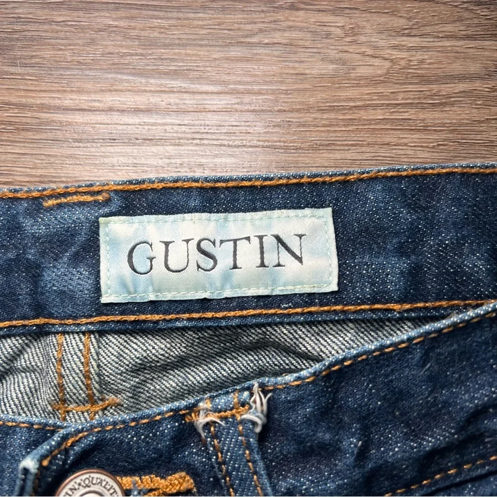 GUSTIN Selvedge Button Fly Mens Slim Fit Denim Dark Wash Jeans